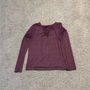 SO Women's Lace-Up Long Sleeve Top - Burgundy